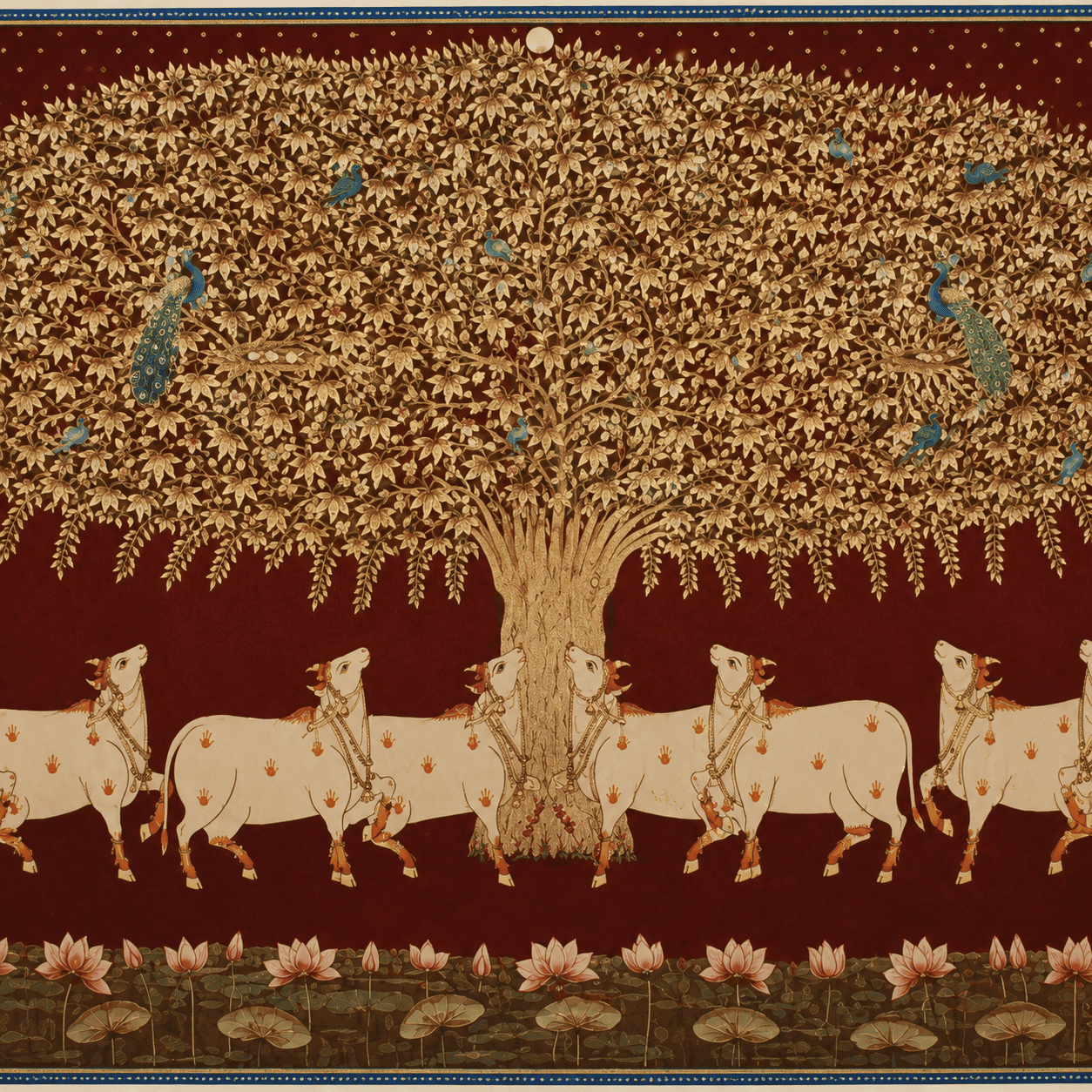 Shrinathji Beneath the Kadamba Tree with Sacred Cows | Handmade Nathdwara Pichwai